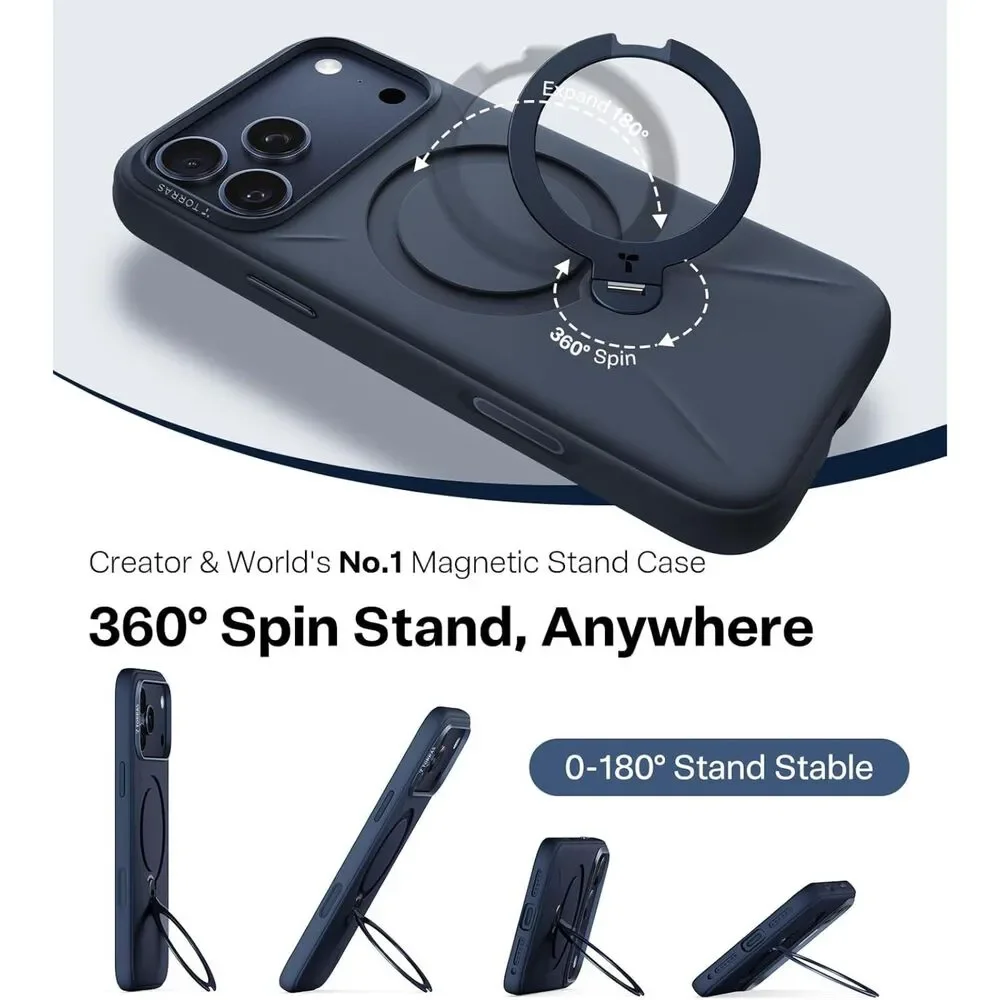 TORRAS Q3 Silicone 360 Spin for iPhone 17 Pro Case with Stand